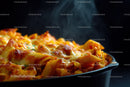 Cheesy Baked Pasta with Melty Cheese and Steam Rising