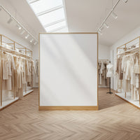 Minimalist boutique interior with neutral tone fashion