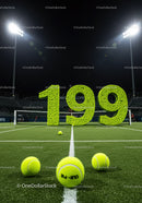 Tennis balls forming the number 199 on court at night