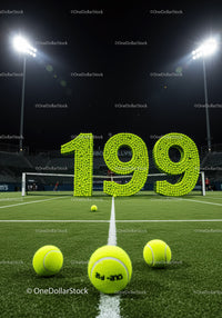 Tennis balls forming the number 199 on court at night