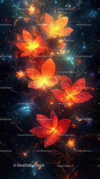 Vibrant Cosmic Flowers with Glowing Petals in Space