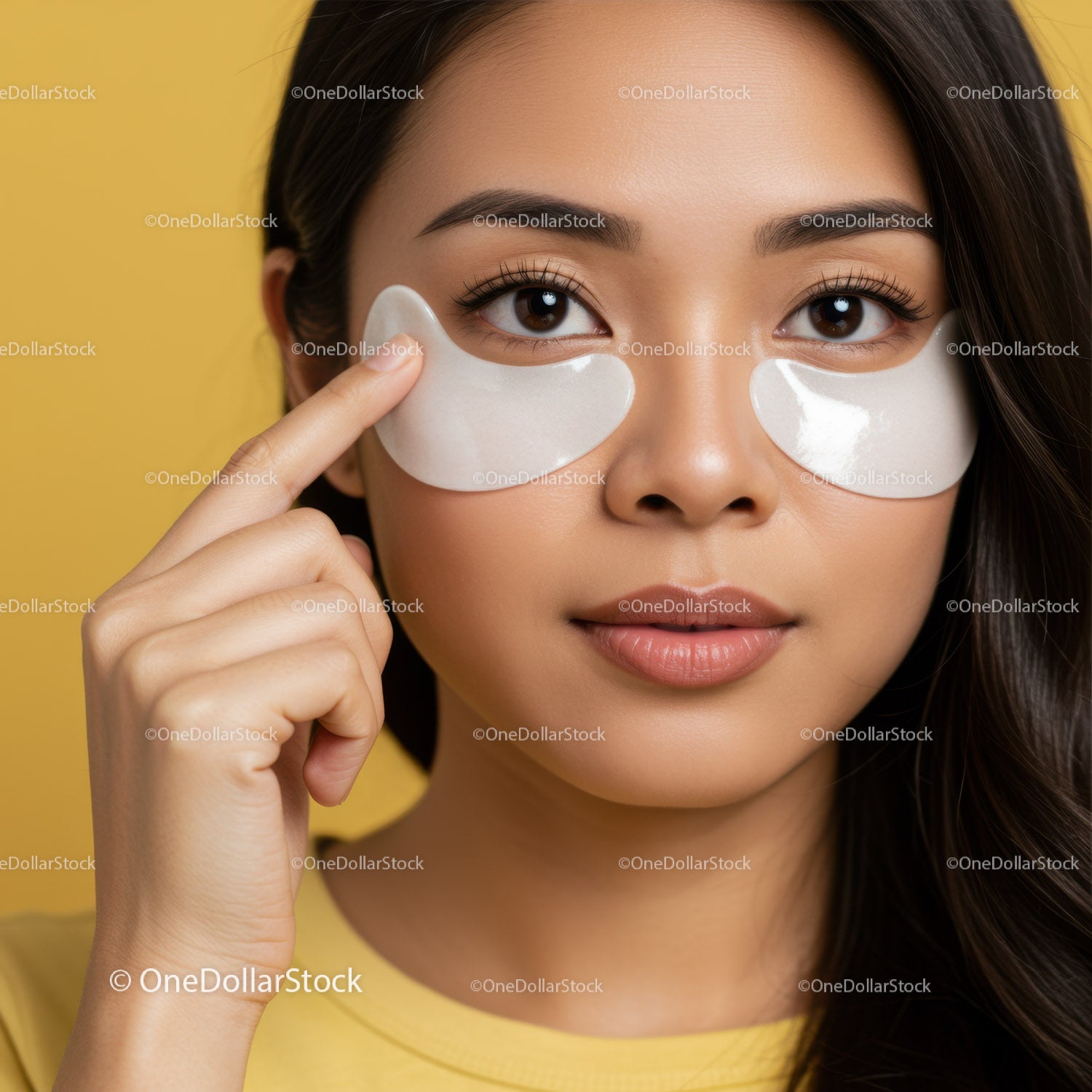Young Woman with Under-Eye Patches Applying Skincare Treatment
