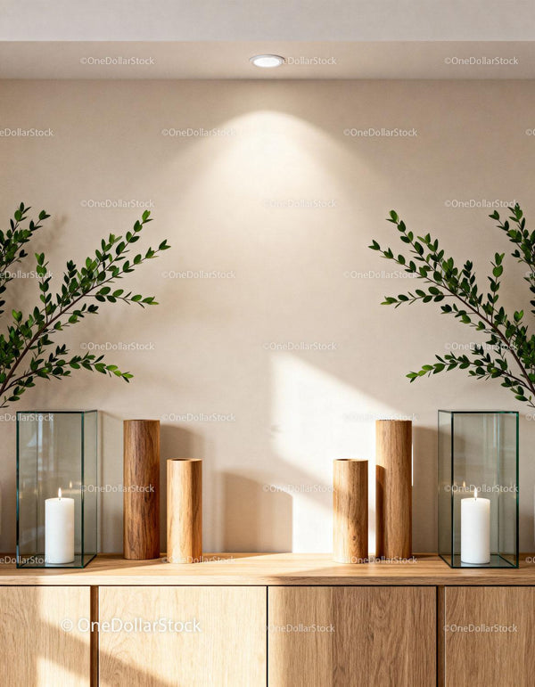 Minimalist Home Decor with Wooden Accents and Greenery