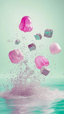 Colorful Jellybeans and Ice Cubes in Playful Abstract Scene