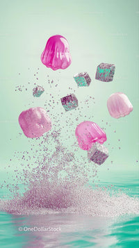Colorful Jellybeans and Ice Cubes in Playful Abstract Scene