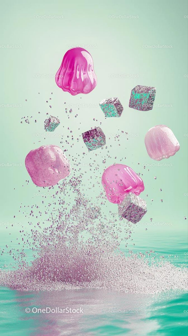 Colorful Jellybeans and Ice Cubes in Playful Abstract Scene