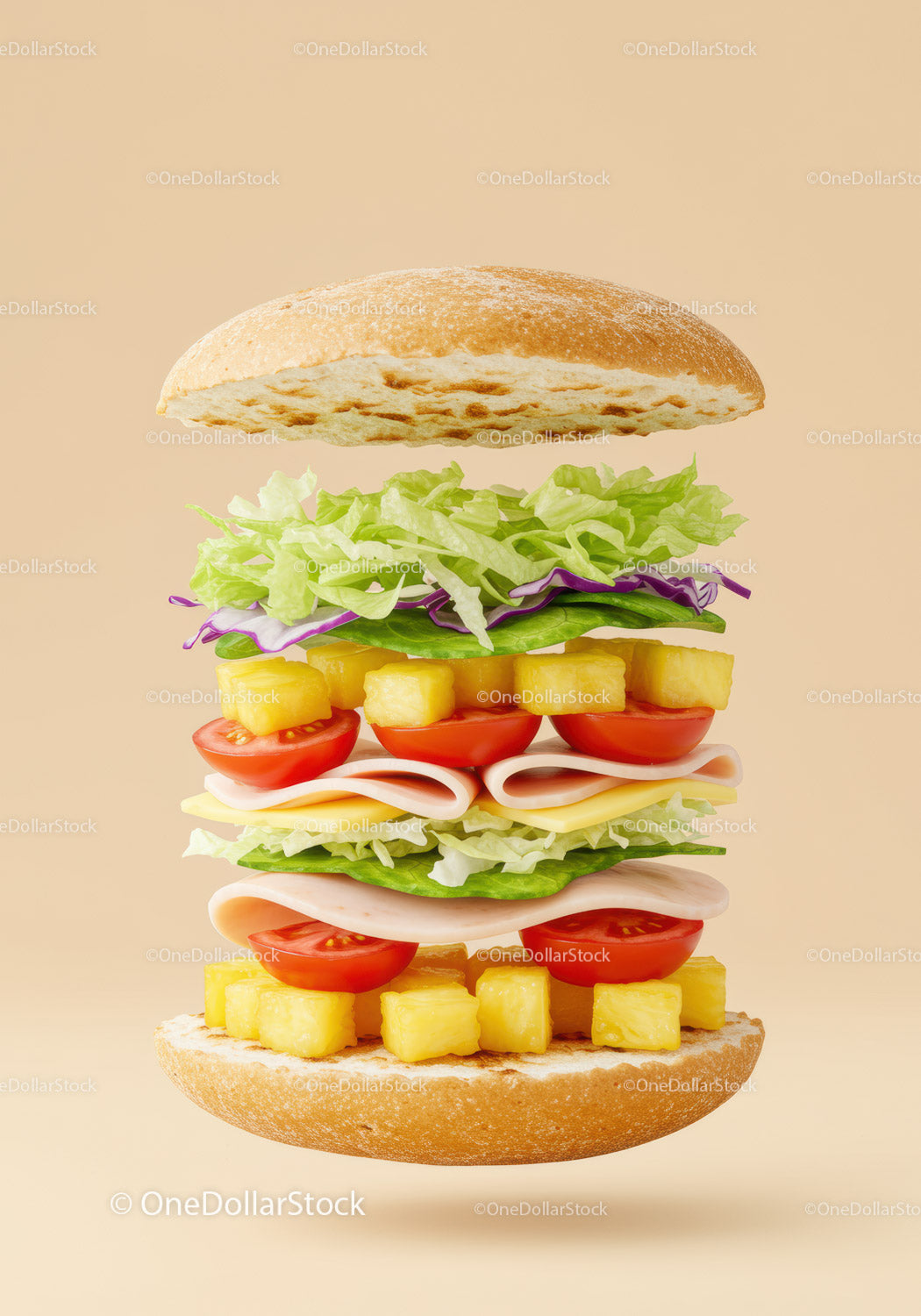 Fresh turkey sandwich layered with pineapple and veggies