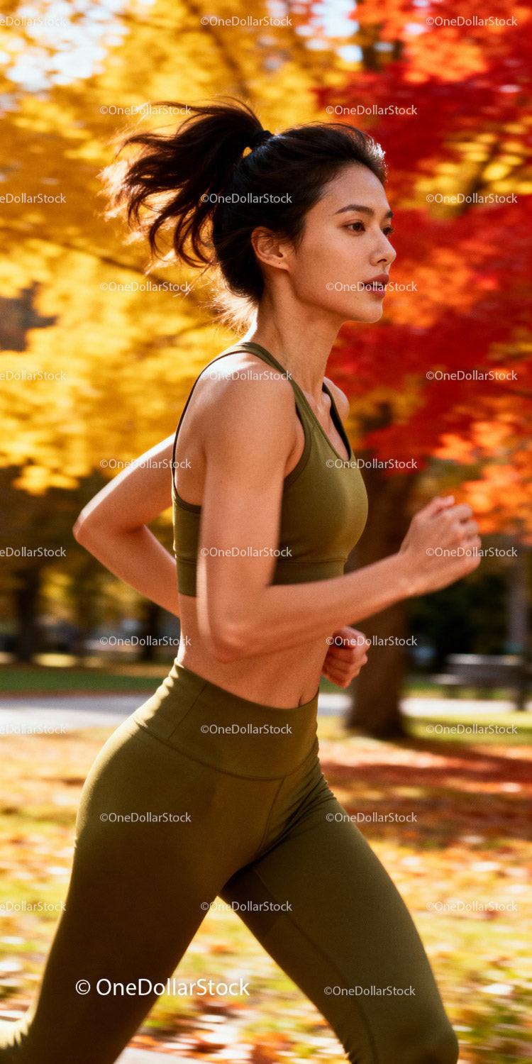 Focused runner enjoying autumn park workout