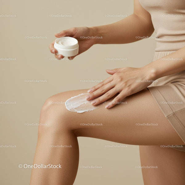 Woman Applying Body Lotion with Moisturizer on Smooth Skin