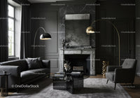 Modern Living Room with Marble Fireplace and Ambient Lighting