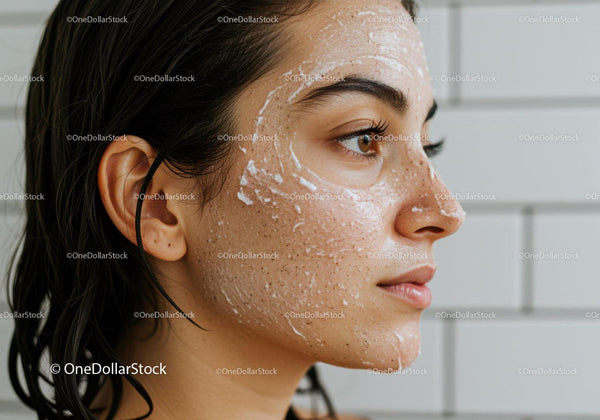 Close Up of Woman Applying Facial Exfoliating Scrub