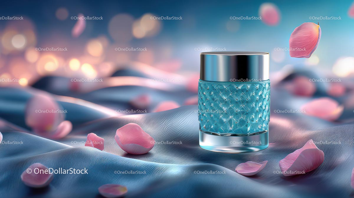 Luxury Cosmetic Jar Surrounded by Delicate Rose Petals