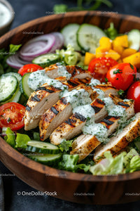 Grilled Chicken Salad with Fresh Vegetables and Herb Dressing
