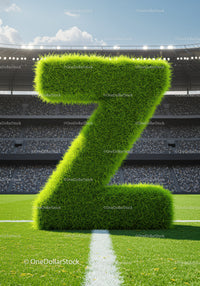 Giant Grass Covered Letter Z on Football Field