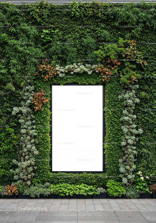 Green Wall with Framed Blank White Space JPG Mockup Image