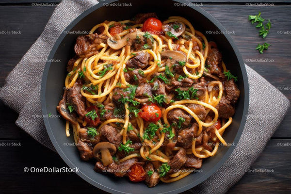 Hearty Beef and Mushroom Spaghetti with Cherry Tomatoes