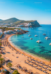 Beautiful Mediterranean Beach with Boating and Resort Scenery