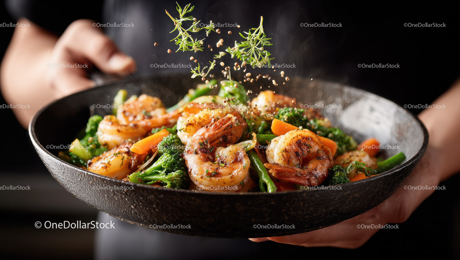 Fresh Shrimp and Vegetable Stir-Fry in a Wok