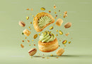 Delicate pistachio cream pastry with crunchy toppings