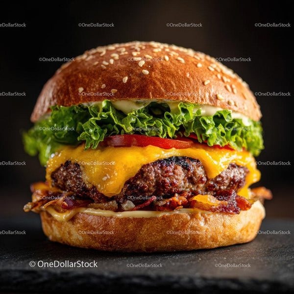 Gourmet Cheeseburger with Lettuce Tomato and Cheese