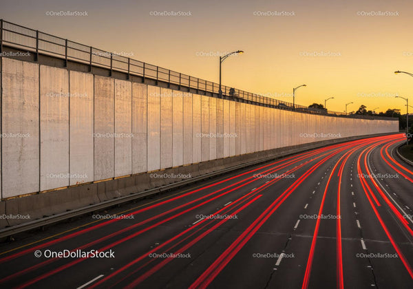 Urban Highway with Light Trails at Sunset JPG Mockup Image