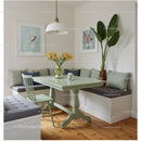 Bright and Cozy Scandinavian Kitchen Corner with Green Table and Plants