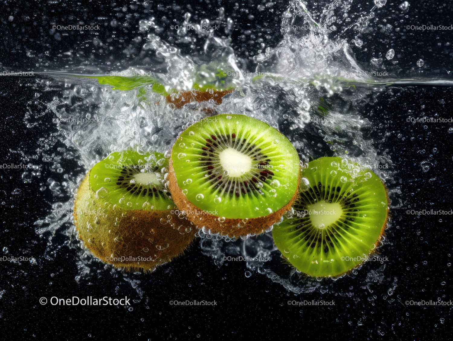 Fresh Green Kiwi Slices Floating in Water