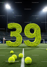 Tennis Balls Forming Number Thirty Nine on Court