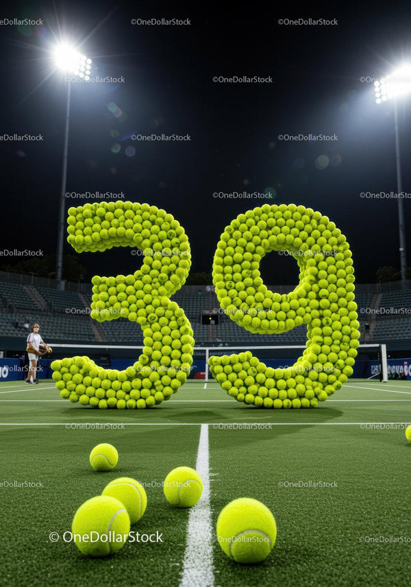 Tennis Balls Forming Number Thirty Nine on Court