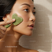 Portrait of a Woman Using Jade Roller for Facial Massage and Skin Rejuvenation