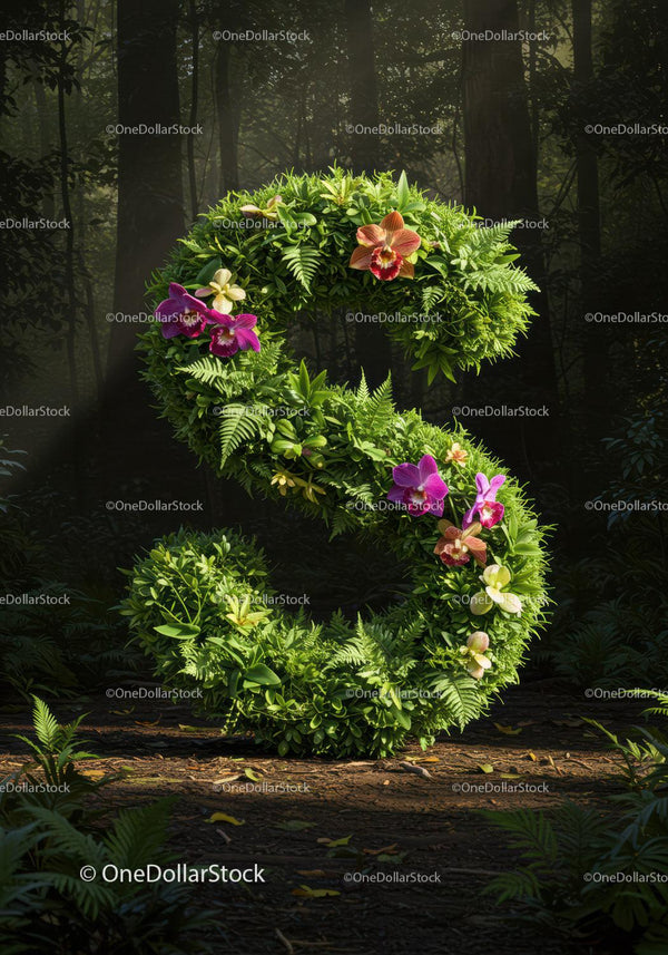 Buźniak Zielona Natura Litera S z Kolorowymi Orchideami