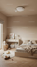 Cozy Children's Bedroom with Beige Walls and Playful Decor
