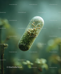 Green Capsule Filled with Moss and Tiny Plants in a Natural Context