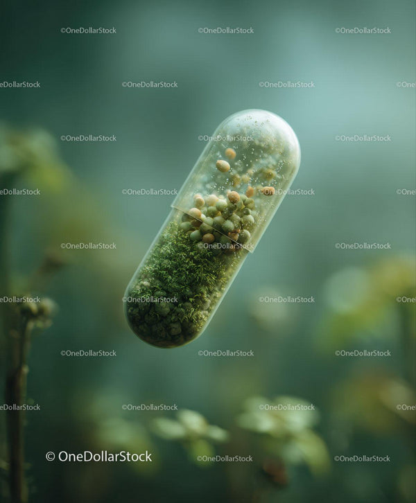 Transparent Capsule Filled With Green Moss And Seeds