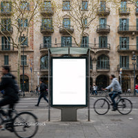 Blank Advertisement Board on Busy City Street in Spring