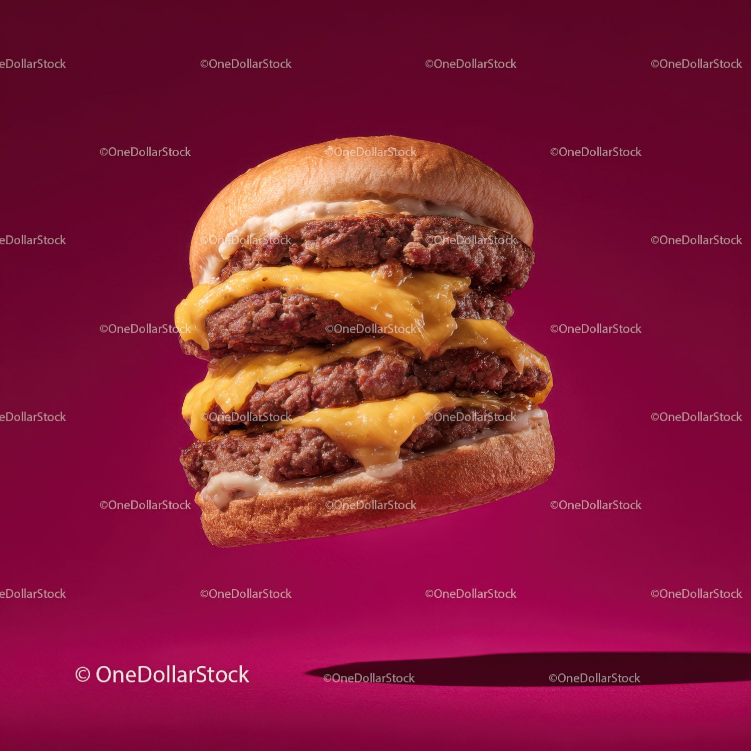 Juicy Double Cheeseburger with Melted Cheese on Toasted Bun
