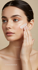 Portrait of a Beautiful Woman Applying Facial Cream for Skincare