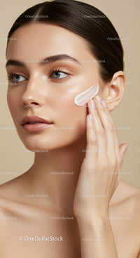 Portrait of a Beautiful Woman Applying Facial Cream for Skincare