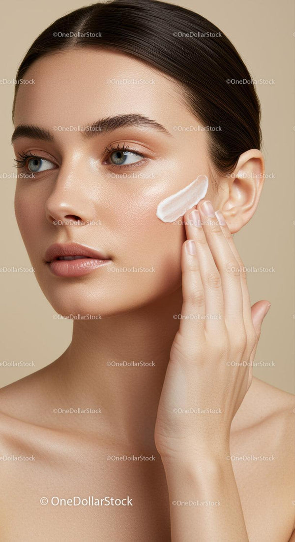 Portrait of a Beautiful Woman Applying Facial Cream for Skincare