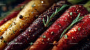 Colorful Carrots with Black Pepper and Rosemary in Close-Up