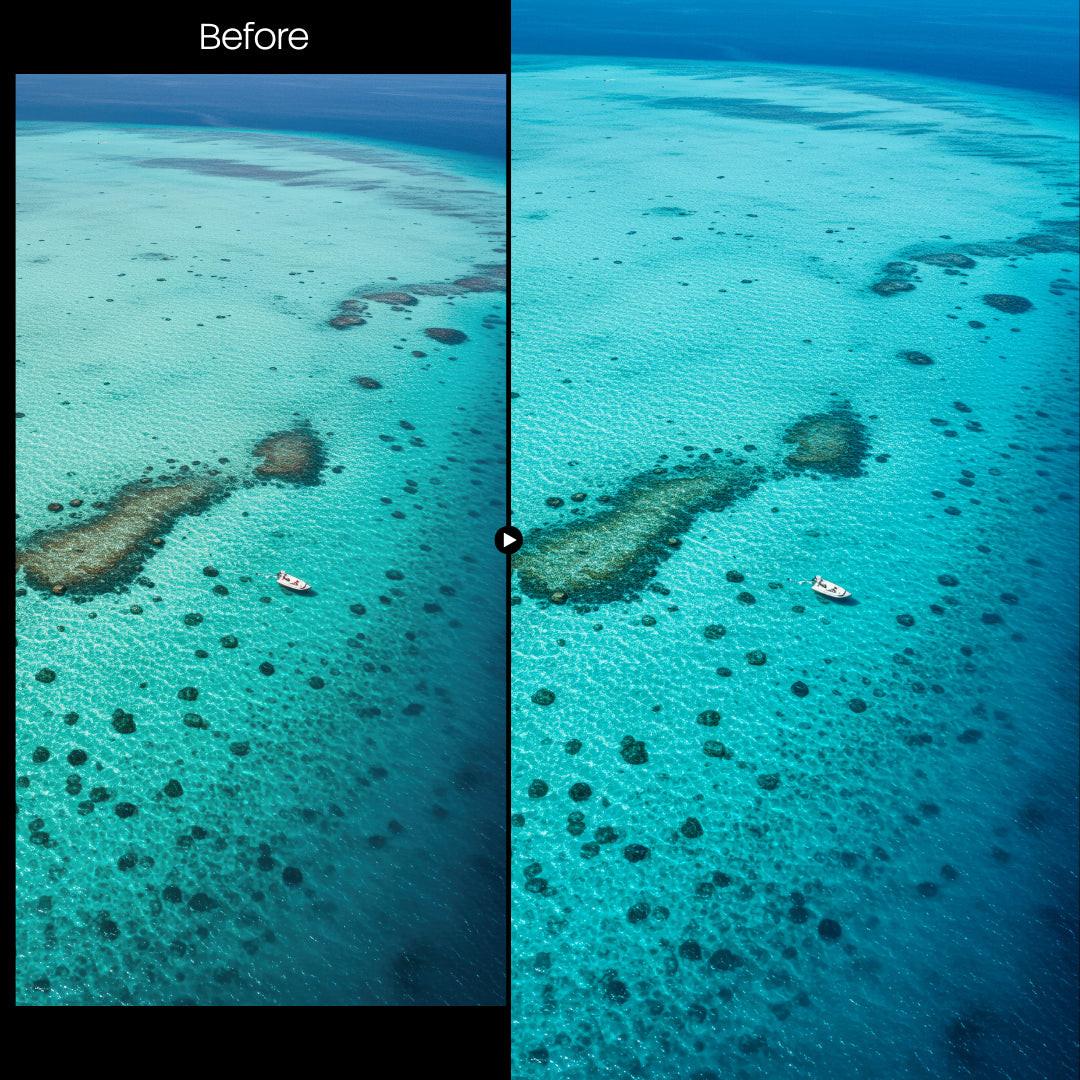 Before and after Ocean Lightroom preset edit