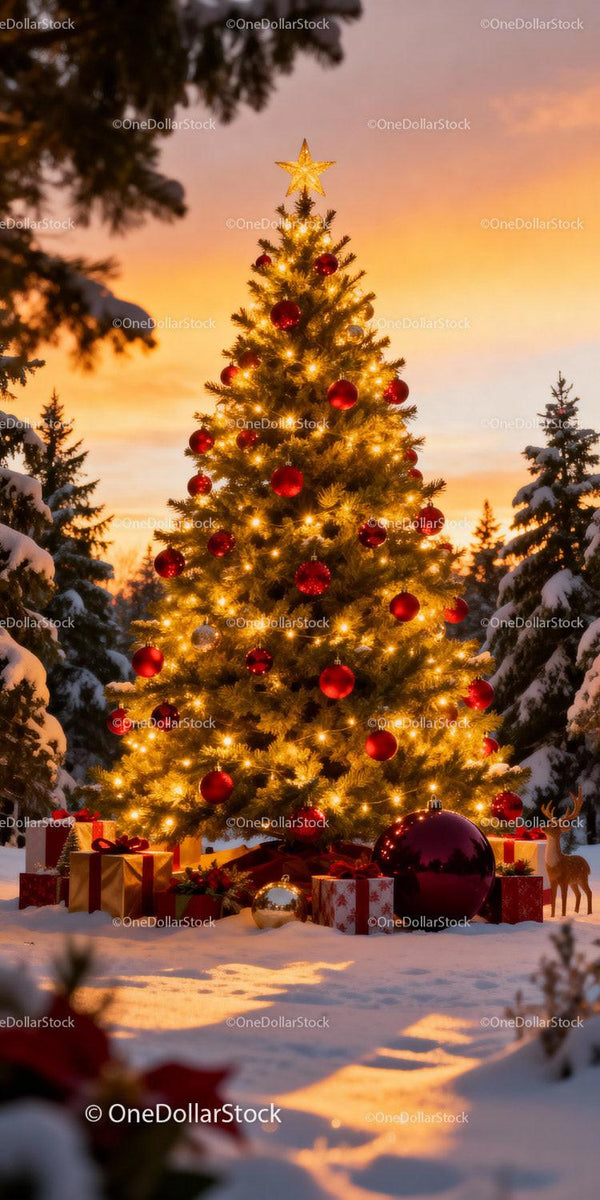 Glowing Christmas Tree with Festive Winter Gifts