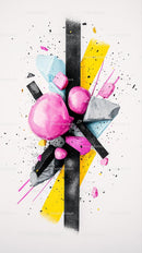 Colorful Abstract Spray of Paint and Geometric Shapes