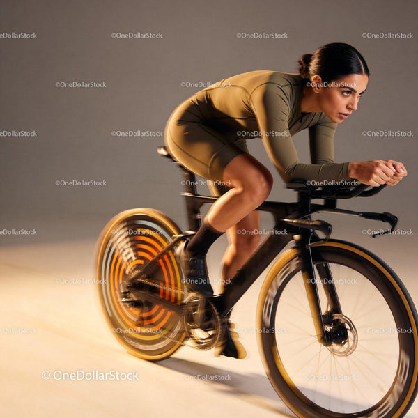 Focused cyclist pedaling intensely on black racing bike