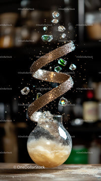 Sparkling Gemstones and Glitter Spiral in Dynamic Motion