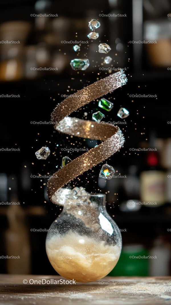 Sparkling Gemstones and Glitter Spiral in Dynamic Motion