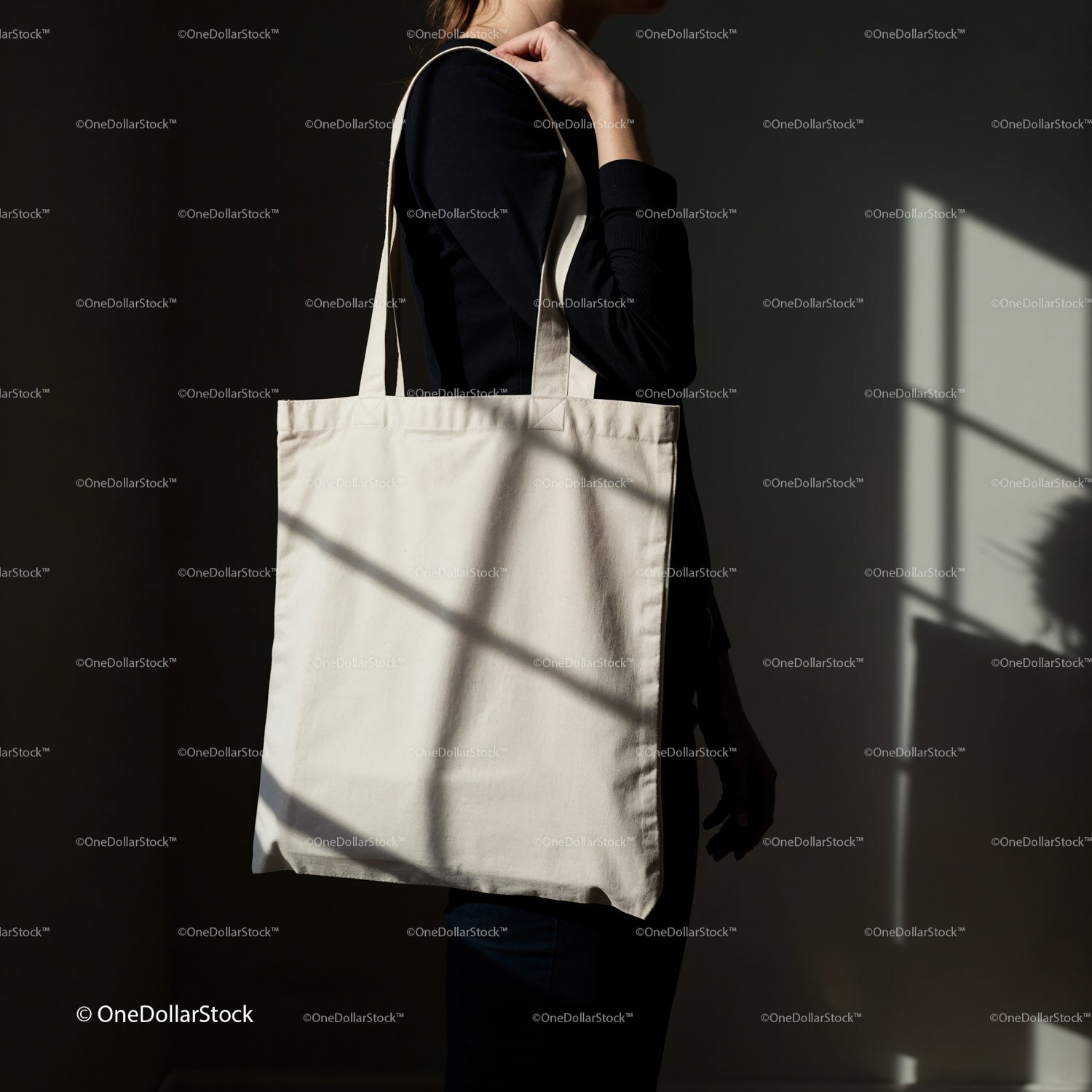 Woman Carrying Plain Canvas Tote Bag in Soft Light
