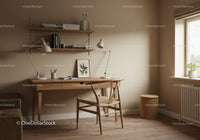 Minimalist wooden workspace with natural light