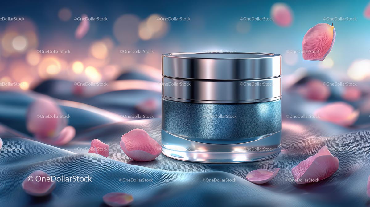 Luxury Cosmetic Jar Surrounded by Delicate Rose Petals