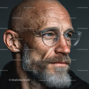 Stylish Mature Man with Glasses and Beard in Profile Portrait